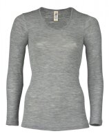 Damen-Shirt Langarm Wolle/Seide Hellgrau Melange 34/36