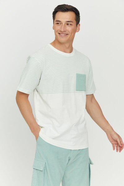 T-Shirt Felton Striped Offwhite / Cobalt Green L