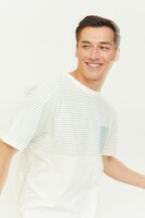 T-Shirt Felton Striped Offwhite / Cobalt Green L