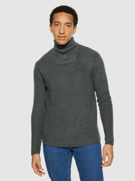 Troyer 1/2 neck zip merino wool knit Dark Grey Melange S